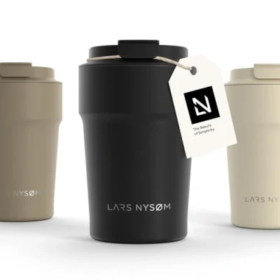 Obrázek LARS NYSØM termohrnek na kávu s sebou 380 ml cestovní hrnek 0,38 litru izolací z ušlechtilé oceli zabezpečený proti vytečení a čaj cestách (uhlíková černá,