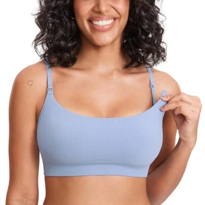 Obrázek MOMANDA Damen Still BH ohne Bügel Soft Gepolstert Gerippt Schwangerschafts BHS Schlaf Bequemer Mondlichtblau XXL