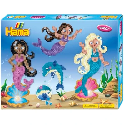 Obrázek Hama Perlen 3150 Geschenk Set Meerjungfrauen mit ca. 4.000 bunten Midi Bügelperlen Durchmesser 5 mm, Motivvorlage und 2 Stiftplatten, inkl. Bügelpapier, kreativer Bastelspaß für Groß Klein