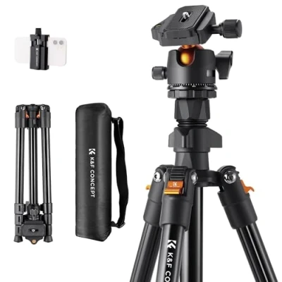 Obrázek K&amp;F Concept K234A0 stativ na mobil, fotoaparát 163 cm, trojnožka cesty (BI234M), pro smartphone s držákem hliník, cestovní