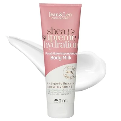 Obrázek Jean &amp; Len Body Milk kokosová a vanilka, pro suchou pokožku, hydratuje pokožku po dobu 24 hodin, krémová textura, exotická vůně, tělové mléko, bez parabenů silikonů, veganské, 250 ml