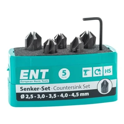 Obrázek ENT 26518 5dílná sada nástrčných záhlubníků HSS, průměr (d) 2,5 4,5 mm, E 90, v krocích po 0,5 mm