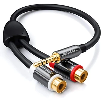 Obrázek deleyCON Stereo Audio cinch adaptér k konektorům 3,5 mm konektor na 2X RCA zdířku kov pozlacený černý