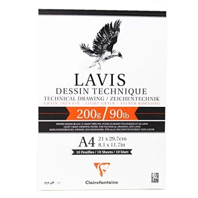 Obrázek Clairefontaine 96341C Zeichenblock Lavis (10 Blatt, 200 g, 21 x 29,7 cm, ideal für Nasstechnik und Lavierung, geleimt) weiß