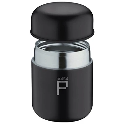 Obrázek Pioneer Termo nádoba na potraviny Flasks FoodPod 280 ml, nerezová ocel dvoustěnný, izolační kelímek potraviny, 6 hodin, horký, 24 chlazení, zabezpečený proti vytečení, bez BPA černý