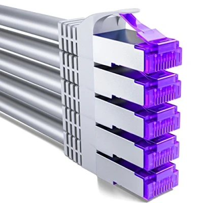 Obrázek deleyCON 5x 0,5m CAT7 síťový kabel 10 Gigabit krátký 50cm RJ45 patch Ethernet (měď, SFTP PiMF stínítko) LAN DSL Switch Modem Router Patchpanel CAT6 CAT5 šedý