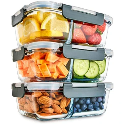 Obrázek 2 Fach Meal Prep Container aus Glas mit Transparentem deckel Luftdicht Verschließbare Frischhaltedosen, BPA Frei, Geeignet für Mikrowelle, Gefrierfach, Spülmaschine, Ofen [3er Pack]