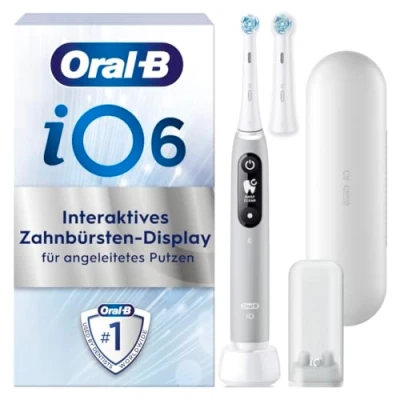 Obrázek Oral B iO Series 6 elektrický zubní kartáček/elektrický kartáček, 2 nasazovací kartáčky, 5 režimů čištění pro péči o zuby, dárek k Valentýnu něj/vás, displej a cestovní pouzdro, Designed by Braun,