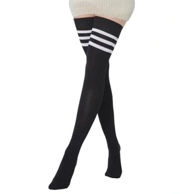 Obrázek BABAHU Extra lange Overknee Socken für Damen, Baumwolle, gestreift, Z schwarz, Einheitsgröße