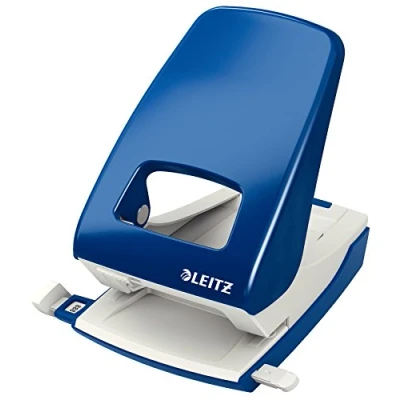 Obrázek Leitz Silná kancelářská děrovačka z kovu, na 40 listů, kolejnice s údaji o formátu, ergonomický design, modrý, 51380035