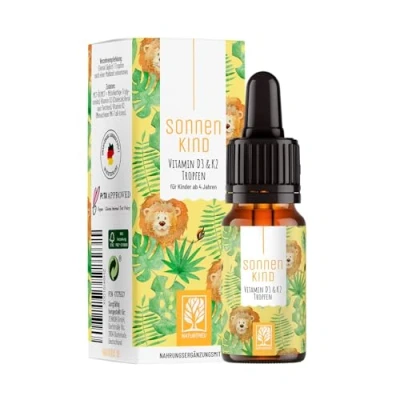 Obrázek Vitamín D3 K2 kapky 100% Vegan na 300 dní 500 IE Vitamin D z lišejníků a 25 μg vitamínu K pro děti I vitamíny
