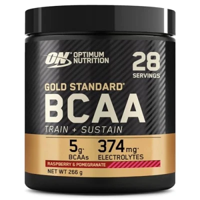 Obrázek Optimum Nutrition Gold Standard BCAA Train + Sustain, aminokyseliny pre cvičební prášek, sportovní nápoj s vitaminem C, zinkem, hořčíkem a elektrolyty, příchuť malinového granátového jablka, 28 porcí,