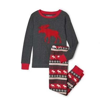 Obrázek Hatley Dámské pyžamo Fair Isle Bear &amp; Moose Family dvoudílné pyžamo, Šedá (Kid&#039;s Long Sleeve Appliqué Pyžama Set 020)