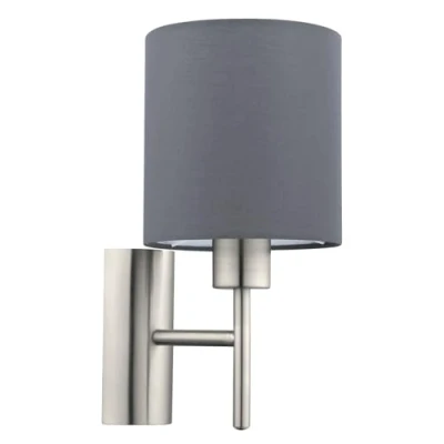 Obrázek EGLO Nástěnná lampa Pasteri, 1 plamenné textilní nástěnné svítidlo, do obývacího pokoje z kovu ve stříbrné barvě a v šedé barvě, objímka E27