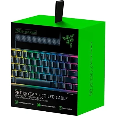 Obrázek Razer Sada upgradu s PBT klávesovými krytkami + spirálovým kabelem (120 Doubleshot PBT, USB C na A kabel, pletený vláknový kabel) rozložení US černá