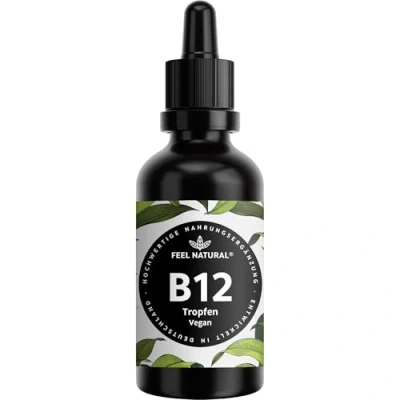 Obrázek Vitamín B12 50 ml (900 kapek) 500 µg na kapku veganský a vysoce dávkovaný s oběma aktivními formami methyl &amp; adenosylkobalamin laboratorně testováno, bez přísad, vyroben v Německu