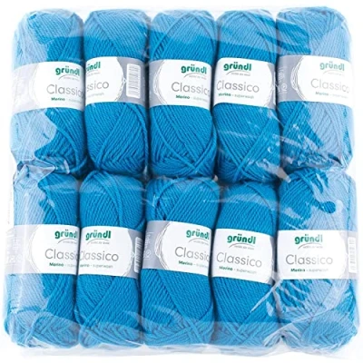 Obrázek Gründl Classico vlna (Öko Tex ® certifikovaná pletací příze / háčkovací z 50 % střižní vlny (Merino superwash) &amp; polyakryl, g/120 m, tloušťka jehlic: 3,5 4,5, 10 klubko á g), hořcově modrá