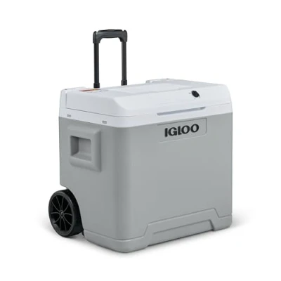 Obrázek IGLOO Elektrický chladicí box IE42 AC/DC s rukojetí Telekop a kolečky, 42 litrů, mini lednička do auta zásuvky, 12 V 230 V, šedá