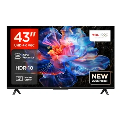 Obrázek TCL Chytrý televizor 43V6C 43 palců 4K UHD HDR10+, HVA panel, Dolby Vision, Google TV, HDMI 2.1, DVB T2/C/S2, Bluetooth 5.2, hlasové ovládání pomocí Alexa a Assistant