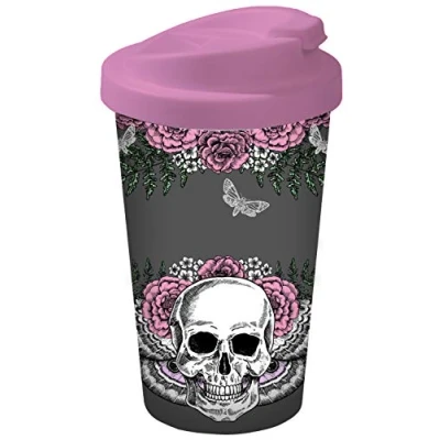 Obrázek Infinite by GEDA LABELS (Infkh) 13667 lebka Lady Skull Coffee to go hrníček Vařičů, hrnek, již pohárek, PP, Šedá/růžová