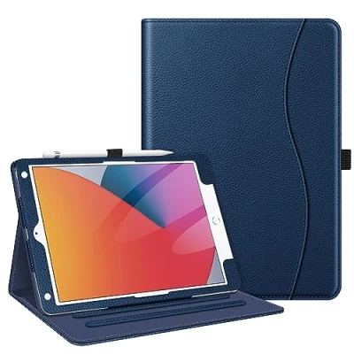 Obrázek Fintie Hülle für iPad 9. Generation 2021/8. Gen 2020/7. 2019 10.2 Zoll, [Eckenschutz] Multi Winkel Betrachtung Folio Stand Schutzhülle mit Dokumentschlitze, Auto Sleep/Wake, (Marineblau)