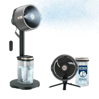 Obrázek Shark FlexBreeze pro Mist akumulátorový ventilátor vnitřní a venkovní použití se stříkacím systémem, přenosná rozprašovací nádrž, 20 m, stojanový stolní ventilátor, 5 rychlostních stupňů, tichý