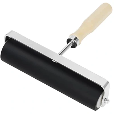 Obrázek Kurtzy Brayer Roller pro linolový tisk barva válec tiskovou grafiku 15 cm černá tvrdá guma s dřevěnou rukojetí tisk, razítko, barevný blok a lepicí aplikace