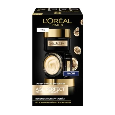 Obrázek L&#039;Oréal Paris Sada péče o obličej, denní proti stárnutí a noční na podporu regenerace buněk, s antioxidační recepturou vitaminem E, renesancí Age Perfect Zell, 2 x 50 ml