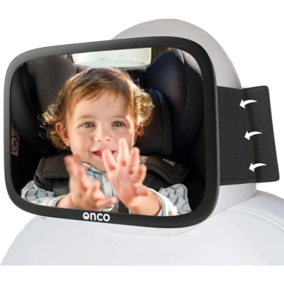Obrázek Onco Baby Autospiegel für feste Kopfstützen Tesla kompatibler Rücksitz, 100% Bruchsicherer &amp; Rutschfester Spiegel Auto Rückbank, 360 Schwenkbarer