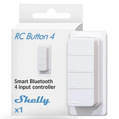 Obrázek Shelly BLU RC Button 4 Bluetooth Fernbedienung mit Magnethalterung, steuert Licht und Smart Geräte, kabellos, geringer Verbrauch, Verschlüsselung, Mehrfachklick, bequem zu verwenden, iOS Android App