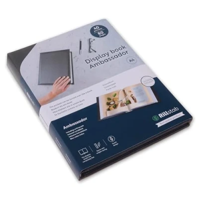 Obrázek HF2 prezentační kniha umělá kůže ve formátu A4 se 40 pouzdry pohledová kniha, portfolio a projektorová složka pro jednání konference černá RI98044
