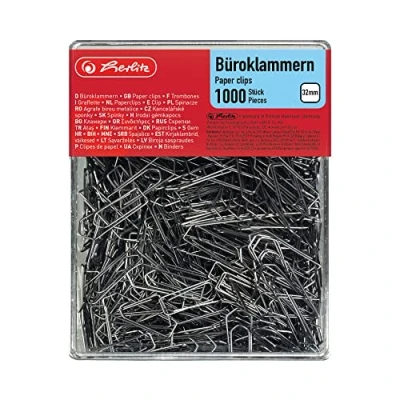 Obrázek Herlitz 8859100 kancelářská svorka Dopisní, spisová 32 mm pozinkovaná 1. 000 transparentní box
