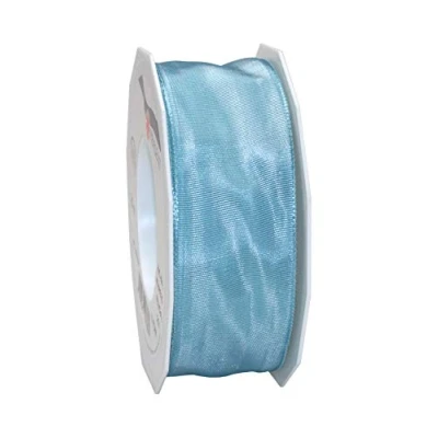 Obrázek PRÄSENT Lyon Band mit Drahtkante aquamarin, 25 m Dekoband zum Verzieren &amp; Basteln, 40 mm Breite, leicht biegsames Schleifenband, für Festliche Dekos zu besonderen Anlässen