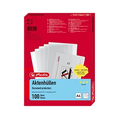 Obrázek Herlitz 10843746 Pouzdro na spisy A4 Standard, PP, 0,11 mm, průhledné čiré balení 100 ks
