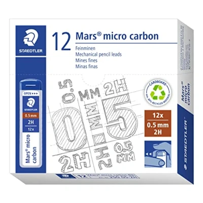 Obrázek STAEDTLER 250 05 2H Mars Micro jemné tuhy, průměr tuhy 0,5 mm, 2H, 12 kusů, grafitově šedá