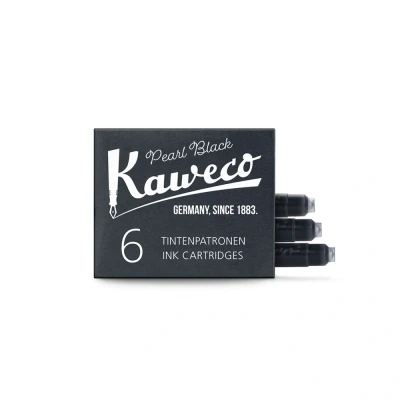 Obrázek Kaweco Inkoustové náplně v balení po 6 kusech perlově černá Pearl Black I kvalitní prémiový inkoust pro plnicí pero s krátkými standardními náplněmi veganské bez pokusů na zvířatech rozpustný ve