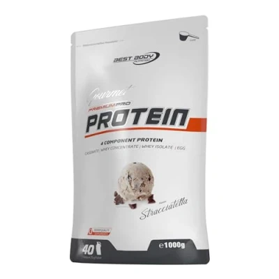 Obrázek Best Body Nutrition Gourmet Premium Pro protein prášek Stracciatella s čokoládovými kousky 1 kg 4 komponenty Whey Caseinat, koncentrát, Isolat, vaječný krémový