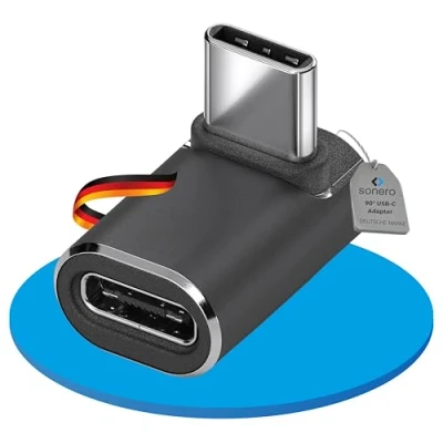 Obrázek Sonero USB C konektor do úhlu 90 zdířka (1er), adaptér, 40 Gbps, 240 W, 8K60 Hz, hliníkový kryt, černý
