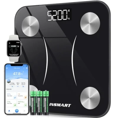 Obrázek INSMART Osobní váha digitální s Bluetooth, tělesného tuku pro BMI, hmotnost, tělesný tuk, tep, svalovou hmotu, vodu, proteiny, kosterní svaly, hmotnost kostí, BMR, atd.