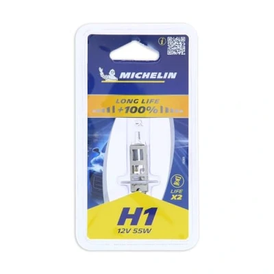 Obrázek MICHELIN 1 x H1 LIFE+100% 55W Autolampe Fernlicht Abblendlicht Nebelscheinwerfer Lange Lebensdauer Silber Schwarz
