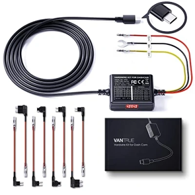 Obrázek VANTRUE Sada hardwire 5 stupňů 11,5 Ft USB C s Acc pro všechny palubní kamery, 6 nastavení času, 12V 24 V na V, hodin parkovací režim, kompatibilní Dashcam