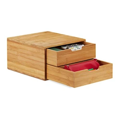 Obrázek Relaxdays, Přírodní box se zásuvkami bambus, organizér do zásuvky, přirozený vzhled, na stůl kancelář, V x h: 18 30 31 cm, 2