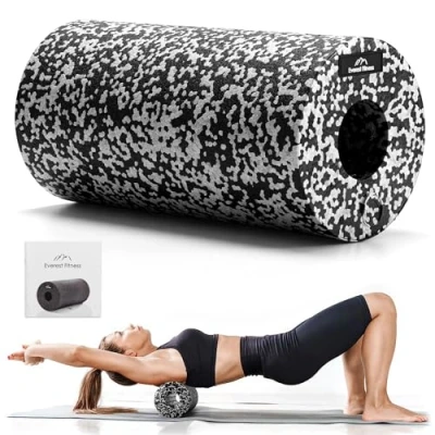 Obrázek EVEREST Fitness Fasciální váleček páteř 30 cm středně tvrdý v černé/bílé vč. Booklet profesionální fascie role pro záda a foam masážní Roller Yoga 1C