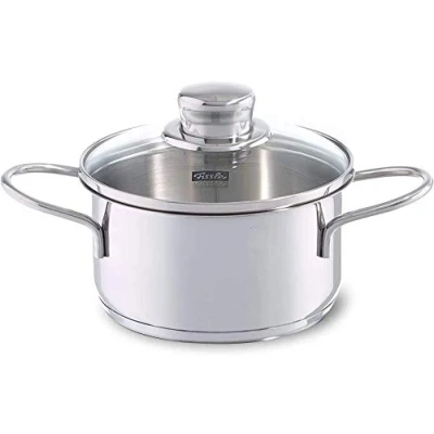 Obrázek Fissler hrnec na vaření / malý z ušlechtilé oceli (Ø 14 cm, 1 l), svačinu, se skleněným víkem, vhodný pro indukci, stříbrný