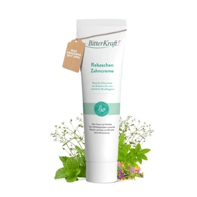 Obrázek Bitterkraft! zubní pasta podle Hildegard od Bingen 75 ml Rebaschen bez fluoridů zásaditá s verbenem, pelyněkem, mazlíčkem, krausemincí a myrhou 100% přírodní
