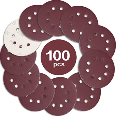 Obrázek STEBRUAM 100 kusů brusného papíru 125 mm suchý zip zrnitost 320, Profi brusné kotouče kulaté 8 otvorů pro excentrickou brusku