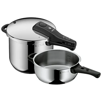 Obrázek WMF Perfect One Pot tlakový hrnec sada indukční, 2dílná, parní 6,5 l + 3 l, velký signál na vaření, 2 stupně odnímatelná rukojeť poklice, ušlechtilá ocel