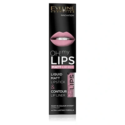 Obrázek Eveline Cosmetics Oh! Tekutá rtěnka a konturovací tužka na rty My Lips Matte 03 obohaceno vitaminem E &amp; kyselinou hyaluronovou pro dlouhotrvající vlhkost barvu
