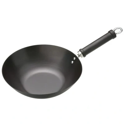 Obrázek KitchenCraft Pure Oriental Wok z uhlíkové oceli s nepřilnavým povrchem, 26,5 cm, černý