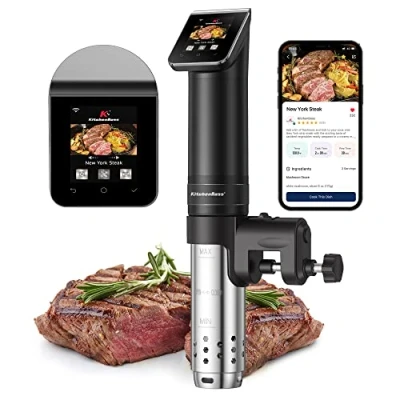 Obrázek KitchenBoss Sous Vide Garer Stick WLAN: G330 WiFi přesný vařič přesné nastavení teploty do 90 C, IPX7, vodotěsný, TFT dotykový displej, ponoření 360 cirkulace s časovačem